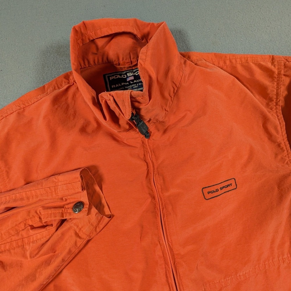 Polo Sport Ralph Lauren Windbreaker Jacket Mens Medium Orange Full Zip Vintage